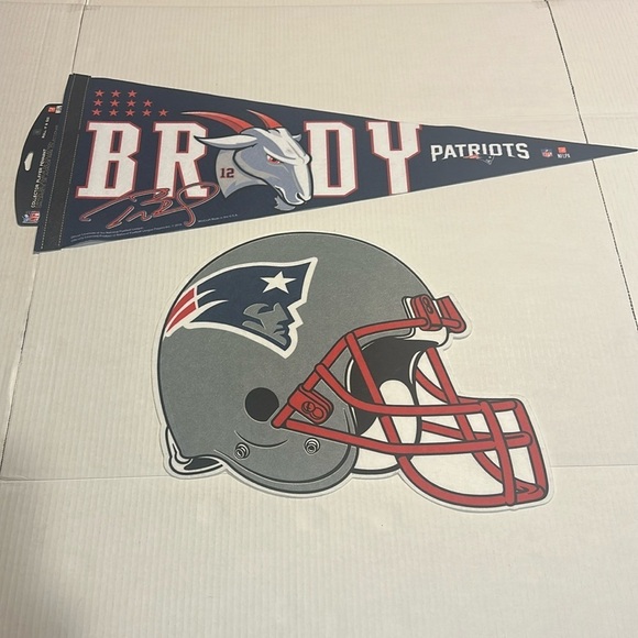 Patriots Brady decorative fabric helmet and pennant with the Goat blue red white - Picture 1 of 7